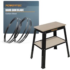 POWERTEC UT1002C 32" Work Power Tool Stand & 2pc 59.5" Bandsaw Blades 1/8" x 14 TPI, MDF Split Top Expands to 20"x25", for Wen 3959, Sears Craftsman, Porter-Cable, Ryobi, Delta, B&D & Skil 9" Band Saw