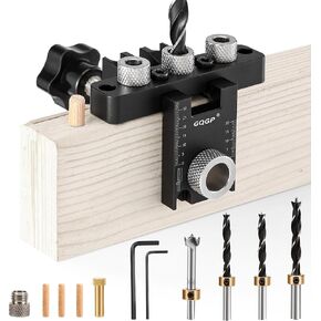 3 in 1 Dowel Jig Drill Kit-Self Centering Doweling Jig Kit,Adjustable Woodworking Drilling Locator,for Straight Holes,for Furniture Assembly,There are 3 Size Drill Bit(8/10/15mm).