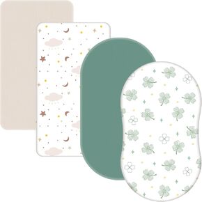 4 Pack Baby Bassinet Sheets - 33"x17" Bassinet Fitted Sheets Compatible with Halo BassiNest, 4moms MamaRoo, Chicco LullaGlide and More, Soft Neutral Bassinet Sheets for Boys and Girls
