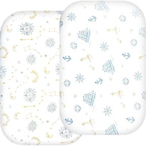 Bassinet Fitted Sheet,100% Cotton Nursery Bedding Sheets,Fits STARMONS Crib Mattress,Rectangle and Oval Baby Bassinet Fitted Sheets,2 Pack