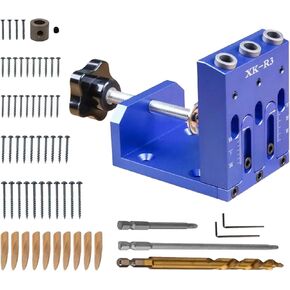 Pocket Hole Jig Tool Kit for Carpentry, Adjustable Pocket Hole Drill Guide Jig Set with discharging hole for 15° Angled Holes, Portable Wood Pocket Hole Screw Clamp System for Woodworking