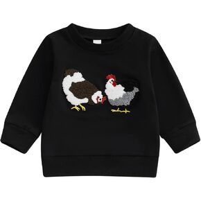 FIOMVA Toddler Baby Girl Boy Farm Outfits Clothes Embroidery Animals Sweatshirt Tops Long Sleeve Shirt Fall Winter Clothes