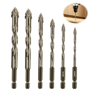 6PCS Eccentric Drill Bit, Four-Edge Serrated Concrete Drill Bit, 4/5/6/8/10/12mm Tungsten Carbide Masonry Drill Bit Set for Concrete Glass Brick Cement Tile Marble Wood