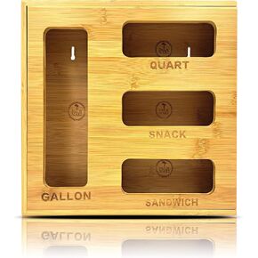 PALM NAKI® Bamboo Slotted Ziplock Bag Organizer for Drawer | Storage Bag Organizer & Bag Holder for Kitchen Plastic Bag Storage | For Gallon, Gallon, Quart, Snack & Sandwich Size Ziplock Bags