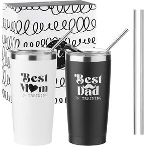 Sassycups الوالدين الجدد معلمين مع الغطاء والقش - كوب السفر البهلوان مع الأغطية والقش - حافظ على شرب البرد أو الساخنة - أكواب للشاي أو الماء أو القهوة - مجموعة من 2 - لأمي وأبي in Saudi Arabia