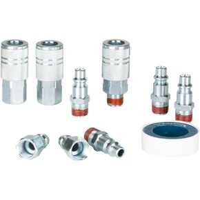 3/8’’ Sealed Pre-Coated Air Hose Quick Connect Fittings, High Flow 3PCS 3/8" Air Coupler and 6PCS 3/8" Air Plug With 3/8 Inch NPT Threads, I/M Type 10PCS Kits, Leak-Free