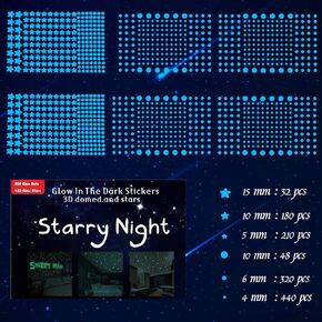 1230 PCS Ultra Glow in The Dark Stars Wall Stickers, 3D Adhesive Dots Decor Starry Sky Decor for Kids Bedroom, Beautiful Wall Decals (Blue)