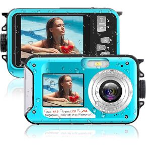 Underwater Camera 4K 56MP with 32GB Card Waterproof Camera Compact 16X Digital Zoom Underwater Kids Digital Camera for Snorkeling, Blue
