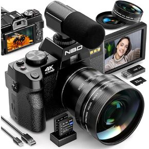 Digital Cameras for Photography,4K Vlogging Cameras for YouTube,Travel Point and Shoot Digital Cameras Fotograficas with 180°Flip Screen,16X Digital Zoom,52mm Macro Lens,2 Batteries（Pink）