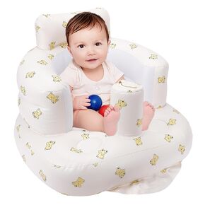 Blow Up Seat for Baby, Inflatable Baby Chair 3 Months & Up, Chair for Baby Sitting Up with Built in Pump- Bear