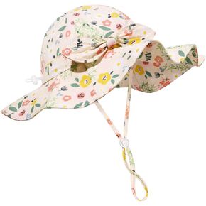 Baby Girl Sun Hat Summer Foldable Beach Hats with UPF50+ Sun Protection Wide Brim Toddler Bucket Hat Cap