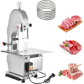 1500W Commercial Electric Meat Bandsaw 110V Electric Bone Saw Machine, Thickness Range 0.16-7.1 Inch, Table Sawing for Cutting Rib, Frozen Meat with 5 Saw Blades and 18.8" x 14.9" Workbench