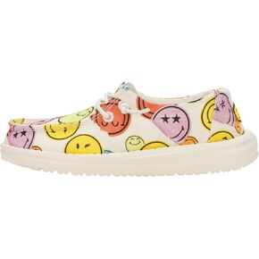 HEYDUDE Wendy Smiley Cream/Multi, Women’s Shoes, Women’s Slip-on Loafers, Comfortable & Light-Weight