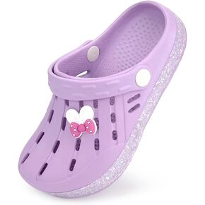 Cubufly Kids Garden Shoes Boys Girls Glitter Stripe Band Clogs Toddler Slip On Water Sandals Children Beach Pool Slipper