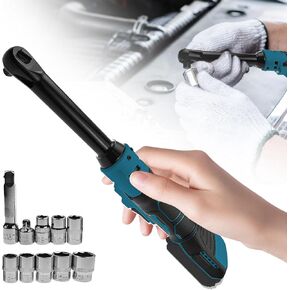 3/8" Cordless Extended Ratchet Wrench Compatible with Makita 18V Battery, Variable Speed Ratchet Wrench Electric Ratchet Wrench Set with 8Pcs Sockets & 1Pc 3/8" to 1/4" Adapter (No Battery Includes)