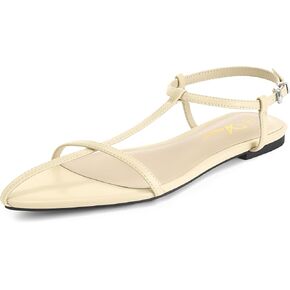 Athlefit Flat Sandals for Women Comfortable Buckle Strappy Sandals Pointed Open Toe Ankle Strap Sandals