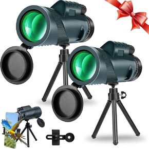 80x100 High Powered Monocular Telescope 2 Packs with Smartphone Holder & Tripod, HD Monocular for Adults with BAK4 Prism & FMC Lens for Hunting Star Bird Watching Wildlife Camping Hiking