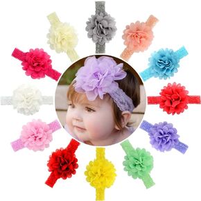 12pcs Baby Girls Headbands Chiffon Flower Lace Band Hair Accessories for Newborns Infants Toddlers