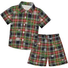 visesunny Boy's 2 Pieces Shirt and Short Set Casual Shirts Short Sleeve Beach Shorts Summer Outfits for 3-10 Years Kids