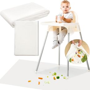 40 Pcs 47 x 29 Inch Disposable Splat Mats Under Highchair Splat Mat for Floor Splash Proof High Chair Mat for Baby LED Weaning Supplies, White