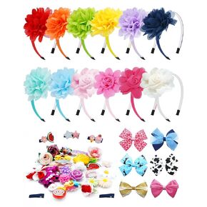 PET SHOW 50 Pack Girls Headbands Set with Teeth Interchangeable Charms Removable Flower Bows Slip on Head Bands Making Kit Hair Clips DIY Hair Bands Accessories Kids Arts and Crafts Birthday Gift