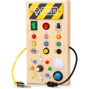 Busy Board Wooden Montessori Toys for Toddler, Sensory Toy with LED Light Up Switch, Sensory Travel Toy for Autism ADHD, Christmas Birthday Gifts for Kids