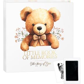 Keepsake Memory Book for Baby Boy or Girl bundle with a Ink Pad for Baby Handprints and Footprints, Gender Neutral Desing cute Teddy Bear to record Baby Monthly Milestone First 5 Year
