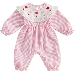 Valentines Day Baby Girl Outfit Newborn Heart Smocked Romper Jumpsuit Cute 1st Valentines Day Fall Spring Clothes