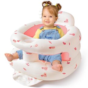 Inflatable Baby Seat for Babies 3 Months & Up, Baby Sit Up Chair Blow Up Baby Floor Seats with Tray, Built in Air Pump Infant Support Seat Perfect for Home Floors (Bear with Tray)