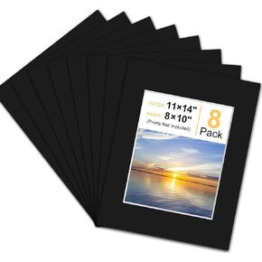 Phinus 8 Pack Picture Mats for Frames, Acid Free 11x14 Matted to 8x10, Picture Frame Mats for Pictures, Watercolor, Artwork and Prints (White)
