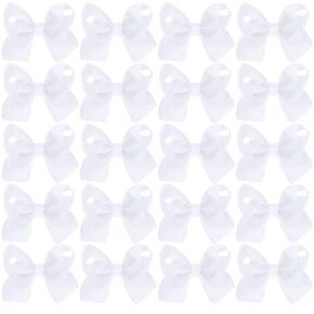 20Pcs 4" Hair Bows,Grosgrain Ribbon Solid Color Hair Bow with Alligator Clips,Hand-made Toddler White Bows Hair Accessories for Girls Kids Children Little Teen (White)