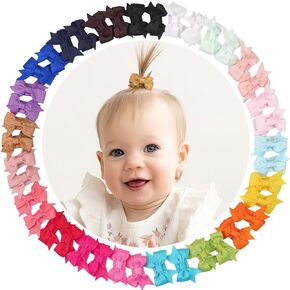 Baby Girl Small Hair Bows Clips, 1.4 inches Grosgrain Ribbon Clips for Infant Girls - Fully Lined Mini Bows in 20 Color Pairs
