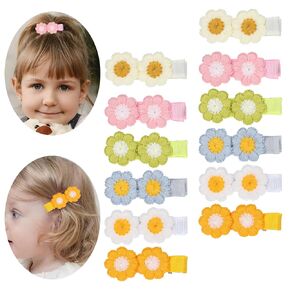 12 Pcs Flower Little Girl Hair Clips,Daisy Barrettes for Girls,Cotton Toddler Barrettes for Fine Hair,Baby Clip,Hair Accessories for Toddler Girls School Girls' Gift(6 Colors)