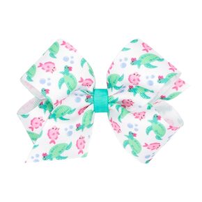 Wee Ones Girls' Summer Beach-themed Grosgrain Hair Bows in Turtle Print, Handmade, Medium