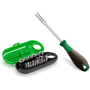 Takamine Multi Bit Ratcheting Screwdriver Set, 17 Piece Multi Head Magnetic Screwdriver Set Kit, Phillips/Slotted/Hex, Includes 5/6/7/8/9/10mm Replaceable Sockets