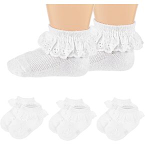 3 أزواج طفلة جوارب الدانتيل 0-6 أشهر جوارب الكشكش حديثي الولادة العيينة الأميرة جوارب جوارب تقليم وجوارب الطفل الدانتيل لفتاة الكاحل جورب القطن لطفل طفل جديد in Kuwait