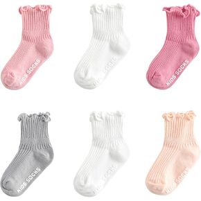 Zando Baby Girl Ruffle Socks with Grippers - Soft Cotton Toddler Frilly Socks for Newborn Infant 0-6 Years in Saudi Arabia