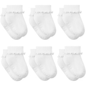 Zando Baby Girl Socks Toddler Ruffle Socks Infant Nevant Cotton Non Slip Scips with Grips Frilly Dress Socks for Girls in Kuwait