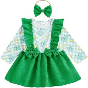 Newborn Baby Girl Valentines Day Outfit Red Heart Romper Skirt St Patrick Irish Clover Spring Clothes With Bow