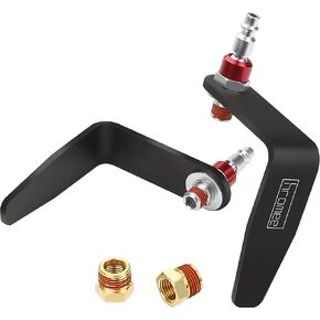 Hromee Pneumatic Tool Rafter Hook Hanger with 1/4" Swivel Air Fittings, L-Shaped Hook for Air Nailer, Air Hammer, Air Blow Gun with 1/4" Female to 3/8" Male Adapter 2 Pieces