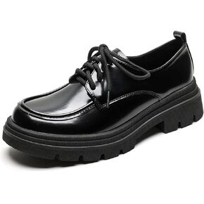 Platform Oxfords for Women,Chunky Patent Leather Lace Up Oxford Shoes,Classic Business Comfort Soft Office Dress Shoes