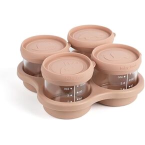 Glass Baby Food Containers with Silicone Lids, Small Baby Food Storage Jars with Tray (4 oz), Snack, Puree, Breast Milk, Freezer, Fridge, Microwave and Dishwasher Safe, Borsilicate Glass (Pink)