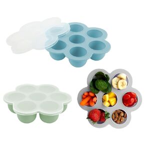 WAJIAYON Baby Food Storage Container, Silicone Baby Food Freezer Tray with Lid,Silicone Baby Fruit Food Feeder Teether Tray, Baby Food Storage Container Ice Cube Tray Maker for Homemade Baby Food-Blue