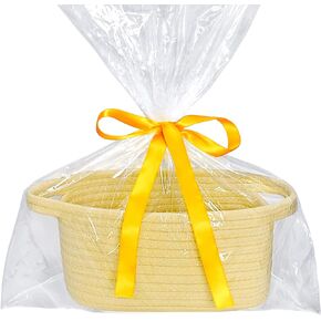 ABenkle Small Storage Basket, Mini Basket, Cute Tiny Cotton Rope Woven Basket, Boho Decorative Toy Dog Cat Basket for Nursery, Spa, Empty Gift Basket with Gift Bags and Ribbon - White