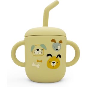 Silicone Sippy Cup For 6 Month Old and Toddlers - Cute Sippy Cup With Straw - Spill Proof First Training Cup - No Spill Baby Water Bottle (6oz Dogs)