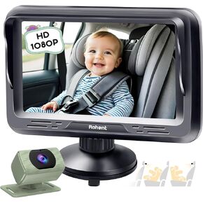 Green Baby Car Camera - 1080P HD, 360° Adjustable, Night Vision, 150° Wide-Angle Lens, Easy Installation, Perfect for Baby Boys, Ideal for Parents, Grandparents & Families by Rohent