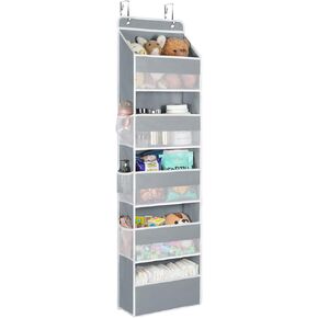 Univivi Hanging Storage Organizer Nursery Closet Cabinet Baby Storage with 5 Large Compartments 6 Side Pockets for Cosmetics, Toys and Sundries (Grey)