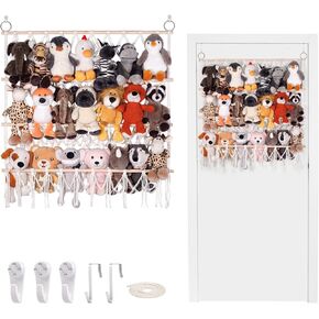 Stuffed Animal Net or Hammock Large Corner Storage Toy Hammock - 3 Layers Adjustable Boho Macrame Toy Storage Holder Hanging Organizer for Small Plush Net Wall Shelf for Baby Nursery Home Decor