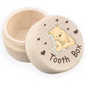 Winnie Baby Nursery Stuff-Baby Tooth Box-Tooth Keepsake Box-Tooth Fairy Box for Girls and Boys Wooden Cute Tooth Box-Lost Teeth Storage for Kids, Dropped Tooth Keepsake Storage Box,yellow