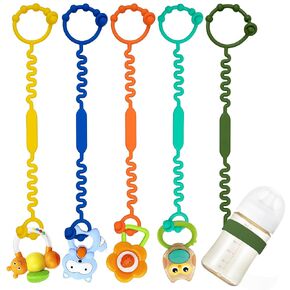 Silicone Toy Straps for Baby, Pacifier Holder Clip with Self-Adjusting Bayonet, Pure Silicone Material Without BPA; Can Be Used for Teethers, Feeding Bottles, Toys, Baby Cribs, High Chairs(5pcs)